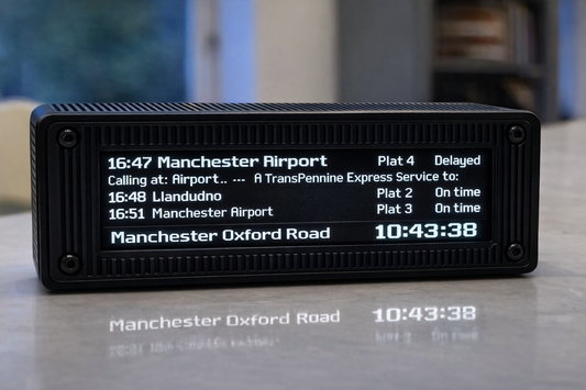 Custom UK Train Departure Board – Live National Rail Updates – Desktop Display - White Text