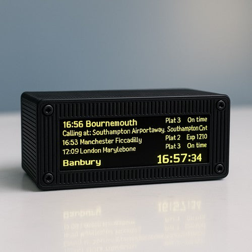 Custom UK Train Departure Board – Live National Rail Updates – Desktop Display - Yellow Text
